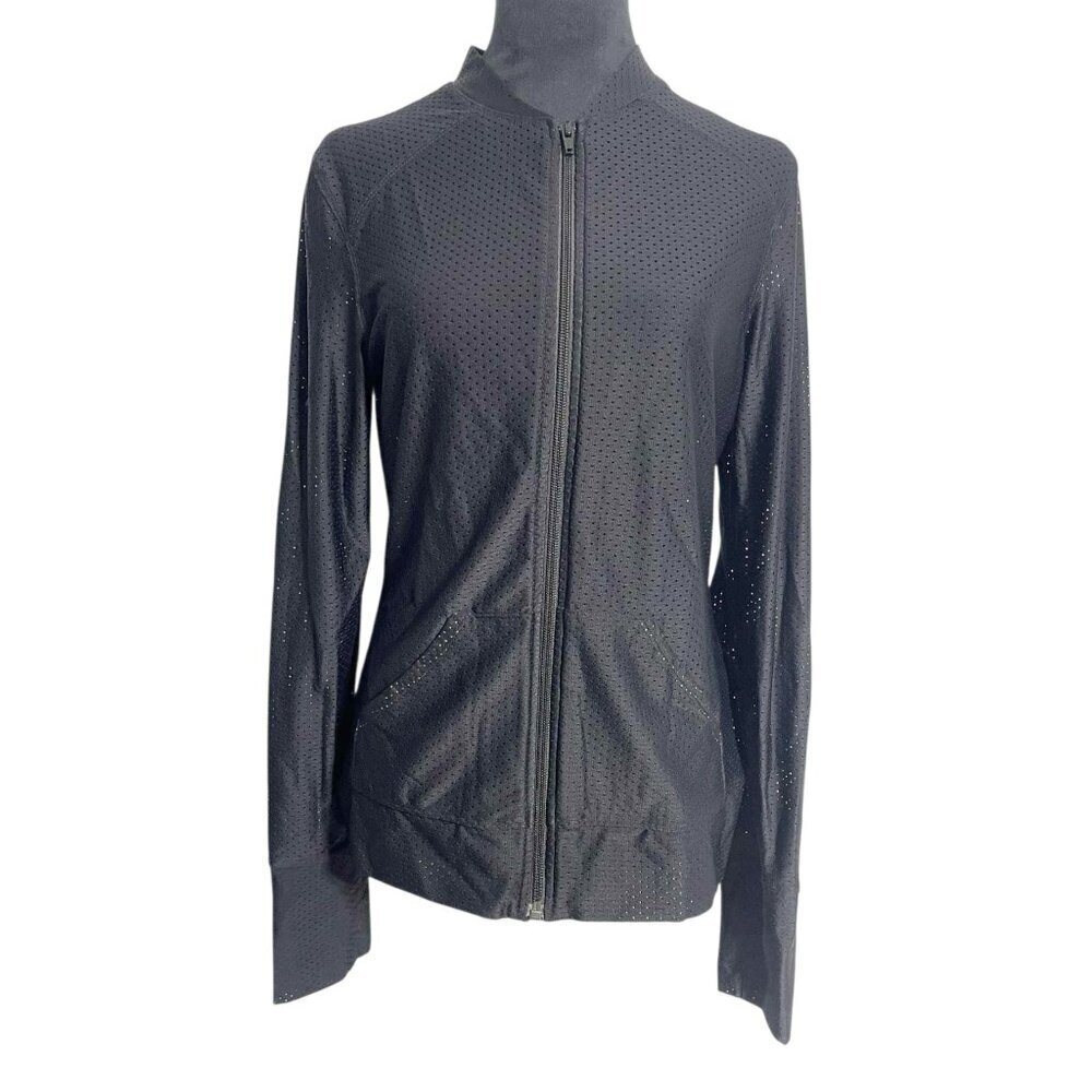 ANATOMIE Size Large  Top Jacket Zip Up Black Long Sleeve Perforated